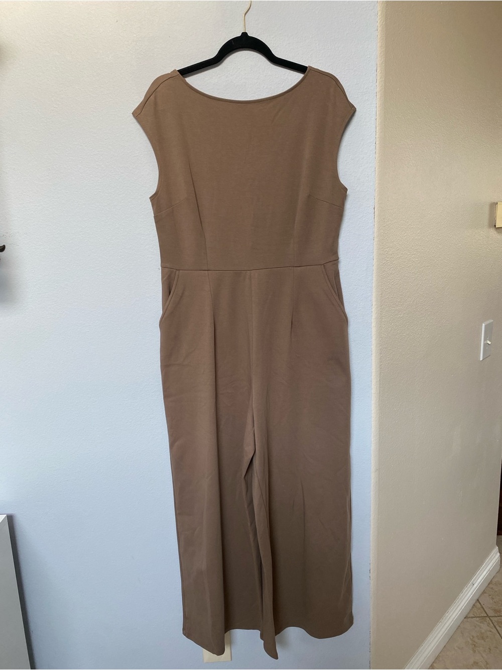 Cap Sleeve Wide-Leg Jumpsuit in Taupe
